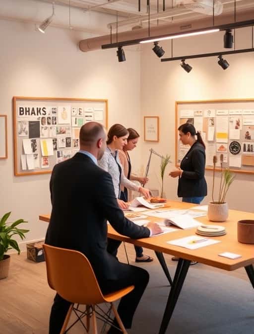 Designers reviewing mood boards in a studio