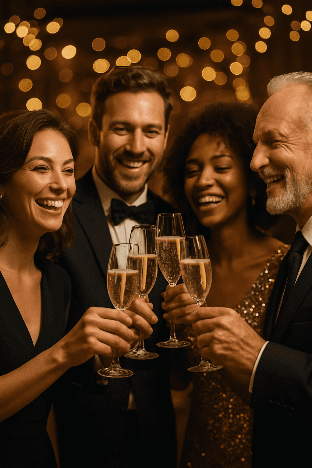 Guests laughing and toasting at a celebration